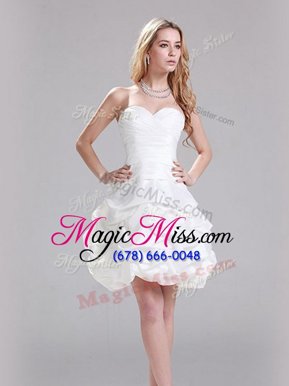 Decent White Taffeta Zipper Sweetheart Sleeveless Mini Length Wedding Gown Ruffles