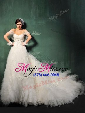 Exquisite With Train A-line Cap Sleeves White Wedding Gowns Chapel Train Backless