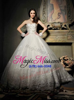 Perfect Lace and Appliques and Ruching Bridal Gown White Lace Up Sleeveless Floor Length