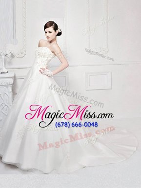 Top Selling White Sleeveless Tulle Court Train Zipper Wedding Dress for Wedding Party