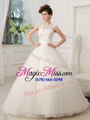 Cheap Scoop Organza Sleeveless Floor Length Wedding Gown and Beading and Appliques