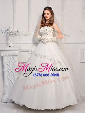 Dynamic White Strapless Lace Up Beading Wedding Gowns Sleeveless