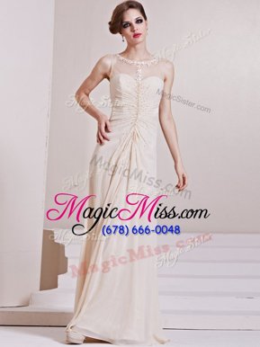Enchanting Scoop Champagne Zipper Wedding Dress Beading Sleeveless Floor Length