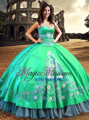 Modern Floor Length Turquoise Quinceanera Dress Off The Shoulder Sleeveless Lace Up