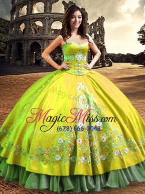 Traditional One Shoulder Lace and Embroidery Quinceanera Gowns Yellow Lace Up Sleeveless Floor Length