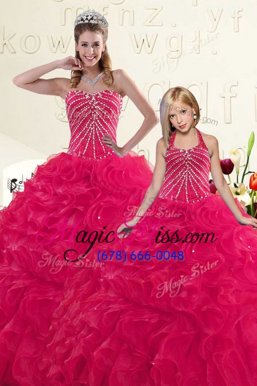 Fitting Floor Length Hot Pink Quinceanera Dresses Sweetheart Sleeveless Lace Up