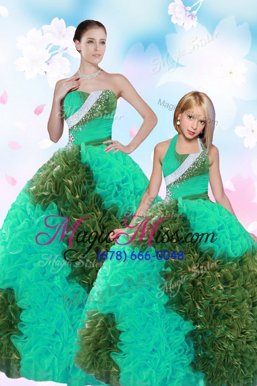 Cute Sleeveless Taffeta Floor Length Lace Up Quinceanera Gowns in Multi-color for with Sequins and Pick Ups