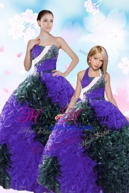 Lovely Sequins Pick Ups Sweetheart Sleeveless Lace Up Sweet 16 Quinceanera Dress Multi-color Taffeta