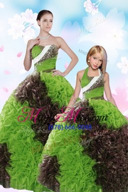 Nice Floor Length Lace Up Quinceanera Dress Green and In for Military Ball and Sweet 16 and Quinceanera with Beading and Sequins