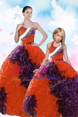 Fashionable Orange Red Strapless Neckline Beading and Sequins Sweet 16 Quinceanera Dress Sleeveless Lace Up