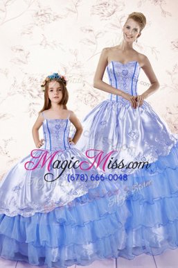 Sweetheart Sleeveless Quinceanera Dress Floor Length Beading and Ruffled Layers Baby Blue Organza