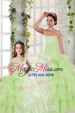 Amazing Ruffled Strapless Sleeveless Lace Up Quinceanera Dresses Yellow Green Organza