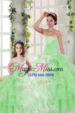 Elegant Ruffled Sleeveless Organza Lace Up Quince Ball Gowns for Military Ball and Sweet 16 and Quinceanera