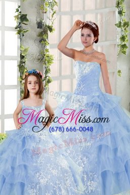 Vintage Strapless Sleeveless Organza Sweet 16 Dresses Embroidery and Ruffled Layers Lace Up