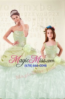 Sweet Floor Length Yellow Green Quinceanera Gown Organza and Taffeta Sleeveless Beading and Ruffled Layers and Hand Made Flower
