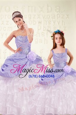 New Arrival Lavender Sweetheart Lace Up Beading and Ruffled Layers and Hand Made Flower Quinceanera Dresses Sleeveless