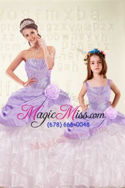 Custom Designed Purple Ball Gowns Sweetheart Sleeveless Organza and Taffeta Floor Length Lace Up Beading and Ruffled Layers and Hand Made Flower Quinceanera Dress
