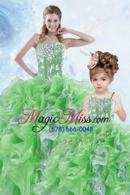 Flirting Sweetheart Sleeveless Organza Vestidos de Quinceanera Beading and Ruffles and Sequins Lace Up