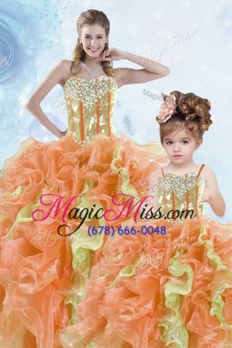 Exquisite Multi-color Ball Gowns Sweetheart Sleeveless Organza Floor Length Lace Up Beading and Ruffles and Sequins Quinceanera Dress