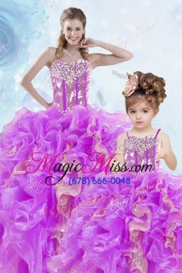 Discount Multi-color Lace Up Quinceanera Dress Beading and Ruffles and Sequins Sleeveless Floor Length