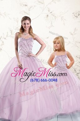 Gorgeous Lilac Sleeveless Tulle Lace Up 15th Birthday Dress for Military Ball and Sweet 16 and Quinceanera