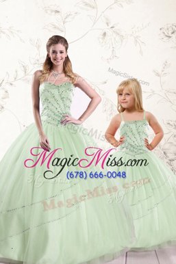 High End Apple Green Ball Gowns Beading Quinceanera Dresses Lace Up Tulle Sleeveless Floor Length