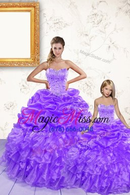 Smart Organza Sleeveless Floor Length Sweet 16 Dresses and Beading and Ruffles and Pick Ups