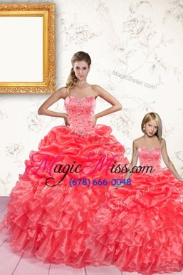 Best Selling Pick Ups Floor Length Ball Gowns Sleeveless Coral Red Quinceanera Dresses Lace Up