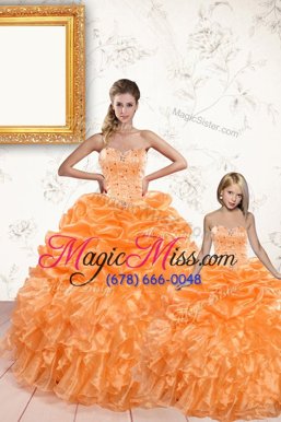 Vintage Orange Sleeveless Beading and Ruffles and Pick Ups Floor Length Ball Gown Prom Dress