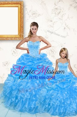 Clearance Baby Blue Ball Gowns Beading and Ruffles and Pick Ups Quinceanera Dresses Lace Up Organza Sleeveless Floor Length