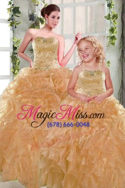 Fitting Strapless Sleeveless Lace Up Sweet 16 Quinceanera Dress Orange Organza