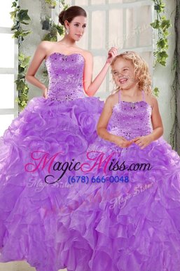New Style Purple Ball Gowns Beading and Ruffles Quinceanera Dress Lace Up Organza Sleeveless Floor Length