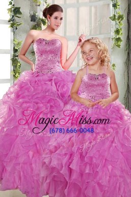 Fantastic Lilac Quinceanera Dresses Military Ball and Sweet 16 and Quinceanera and For with Beading and Ruffles Strapless Sleeveless Lace Up