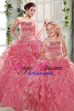 Customized Sleeveless Lace Up Floor Length Beading and Ruffles Ball Gown Prom Dress