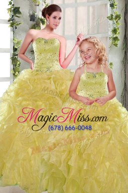 Charming Organza Strapless Sleeveless Lace Up Beading and Ruffles Sweet 16 Quinceanera Dress in Yellow