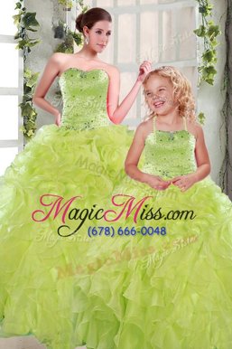 Adorable Yellow Green Lace Up Sweet 16 Dresses Beading and Ruffles Sleeveless Floor Length