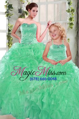 Cheap Apple Green Organza Lace Up Sweetheart Sleeveless Floor Length Sweet 16 Dresses Beading and Ruffles