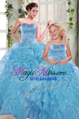Beautiful Aqua Blue Sweetheart Neckline Beading and Ruffles Quinceanera Gown Sleeveless Lace Up