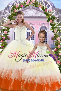 Exceptional Multi-color Tulle Lace Up Sweetheart Sleeveless Floor Length Quinceanera Gown Beading