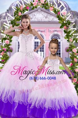 Sumptuous Multi-color Ball Gowns Beading Quince Ball Gowns Lace Up Tulle Sleeveless Floor Length