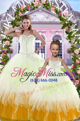 Spectacular Sleeveless Floor Length Beading and Ruffles Lace Up Sweet 16 Dress with Multi-color