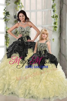Great Sweetheart Sleeveless Organza Quinceanera Dresses Beading and Ruffles Lace Up