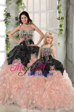 Best Selling Sleeveless Lace Up Floor Length Beading and Ruffles 15th Birthday Dress