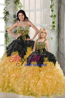 Charming Black and Yellow Vestidos de Quinceanera Military Ball and Sweet 16 and Quinceanera and For with Beading and Ruffles Sweetheart Sleeveless Lace Up