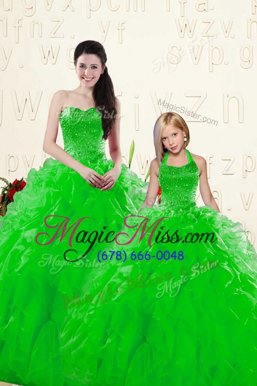 Superior Beading and Ruffles Quinceanera Dress Green Lace Up Sleeveless Floor Length