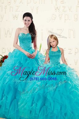 Sweet Sleeveless Lace Up Floor Length Beading and Ruffles Sweet 16 Quinceanera Dress