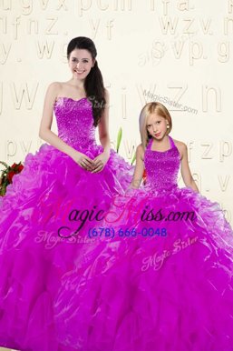 Extravagant Purple Lace Up Sweet 16 Quinceanera Dress Beading and Ruffles Sleeveless Floor Length
