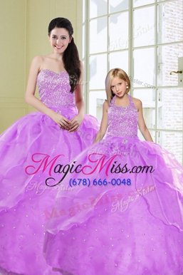 On Sale Lavender Lace Up Sweetheart Beading and Sequins Vestidos de Quinceanera Organza Sleeveless