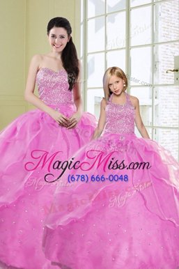 Elegant Beading and Sequins 15 Quinceanera Dress Lilac Lace Up Sleeveless Floor Length