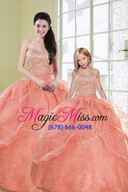 High End Watermelon Red Sweetheart Lace Up Beading and Sequins Sweet 16 Dresses Sleeveless